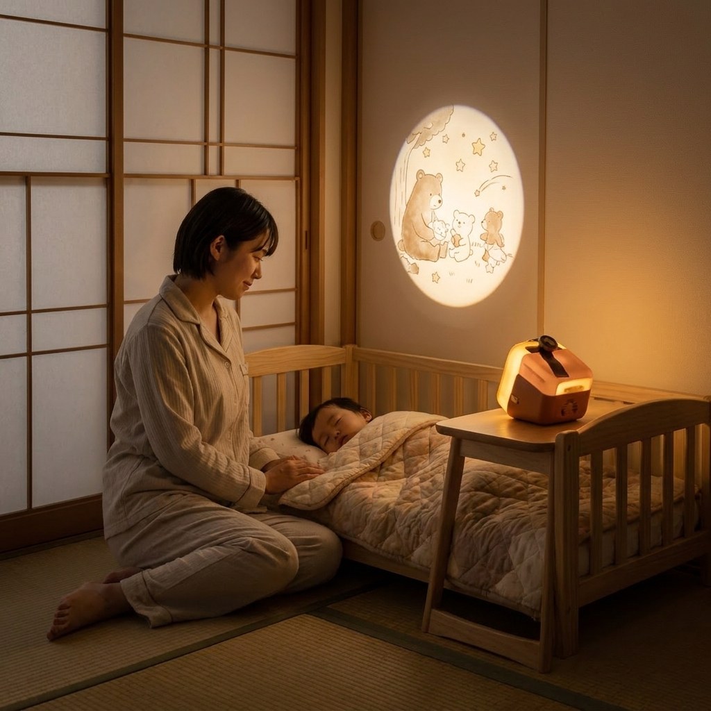 読み聞かせが終わった後のような穏やかな寝室